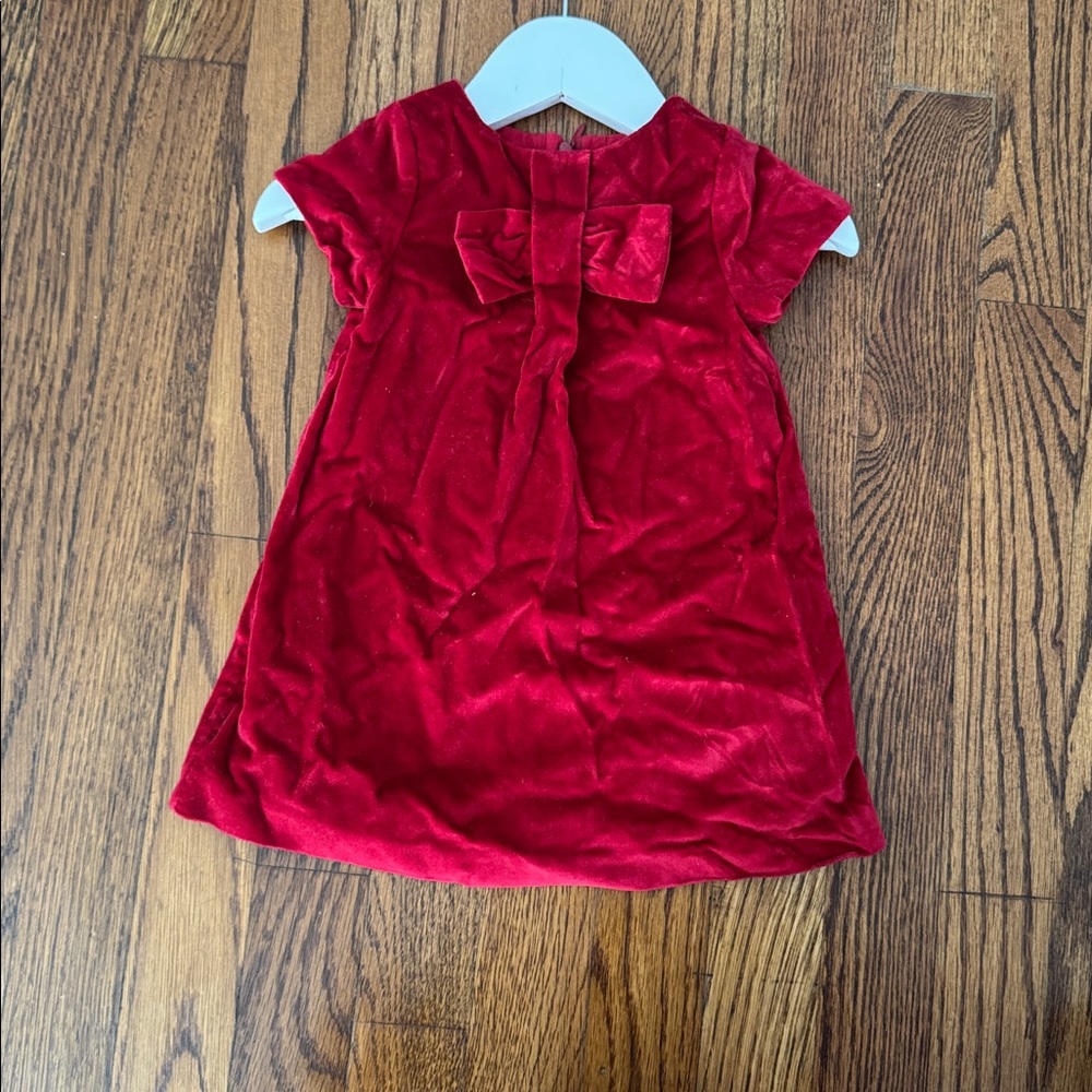 Jacadi Red Velvet Dress with Bow size 12M